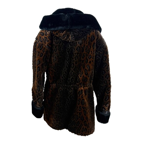 Vintage Pedestal Faux-Fur Leopard Coat with Oversized Shawl Collar/Hood - Picture 8 of 12